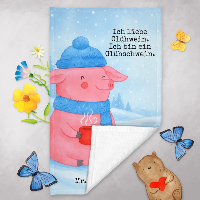Gästehandtuch Schwein Glühwein Design