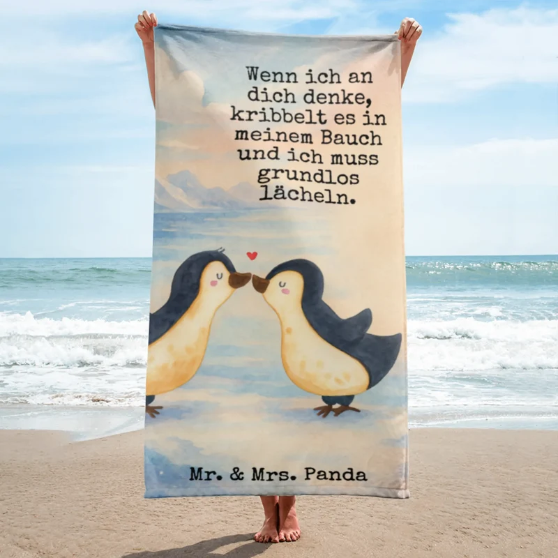 XL Badehandtuch Pinguine Kuss Design