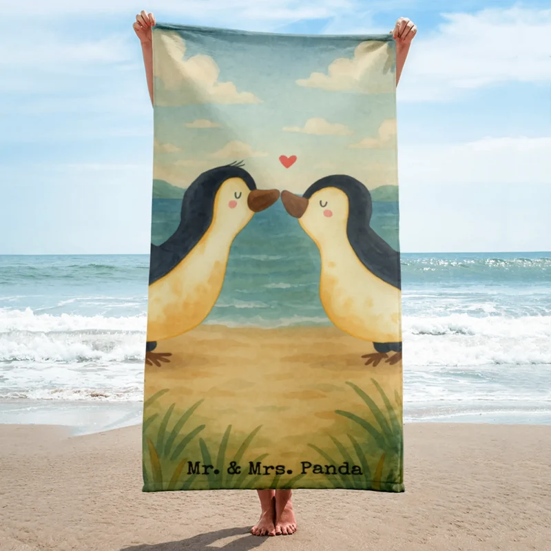 XL Badehandtuch Pinguine Kuss Design