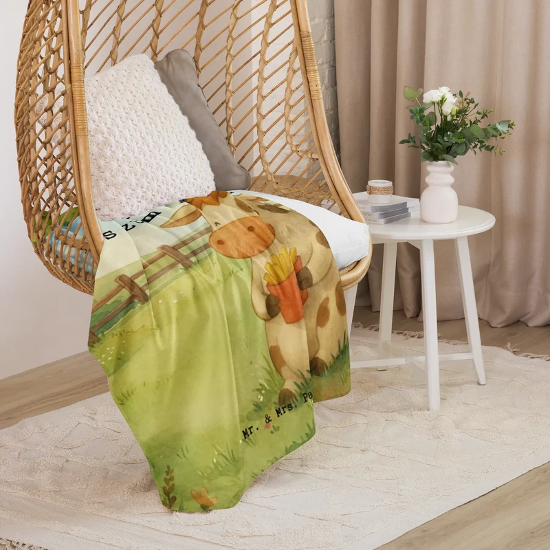 Sherpa Kuscheldecke Kuh Pommes Design