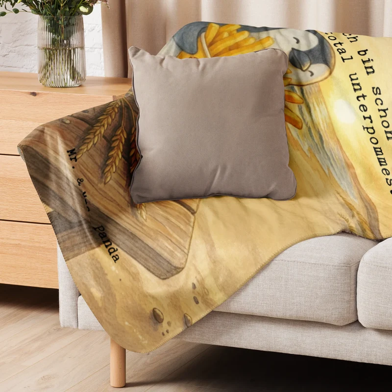 Sherpa Kuscheldecke Pinguin Pommes Eimer Design