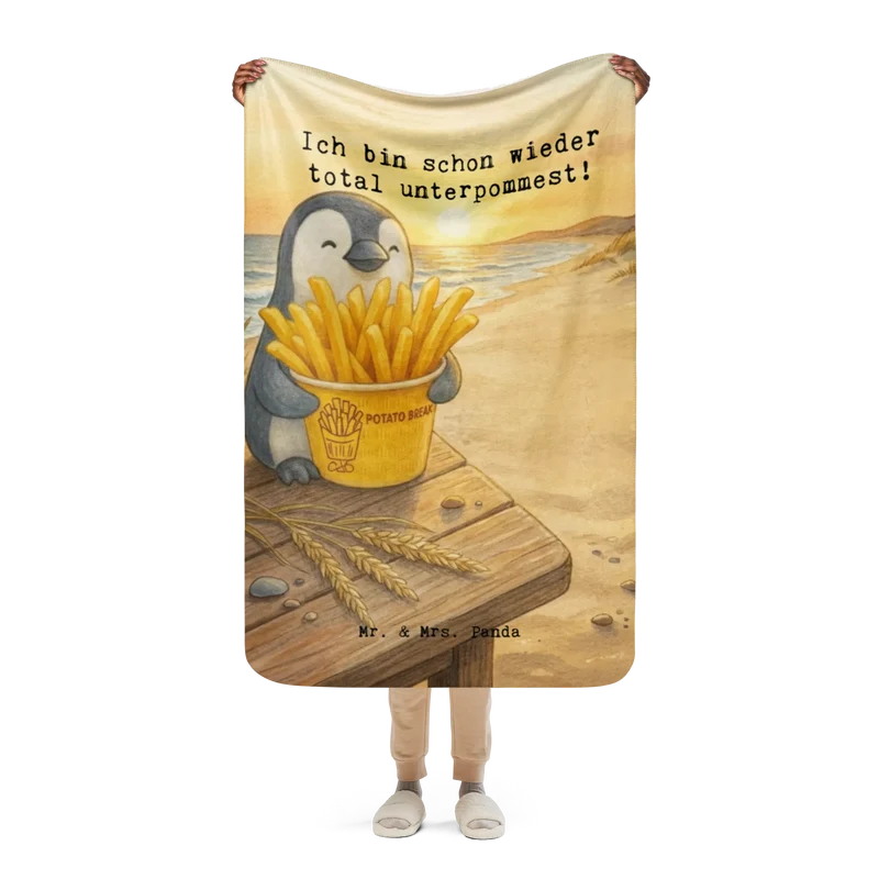 Sherpa Kuscheldecke Pinguin Pommes Eimer Design