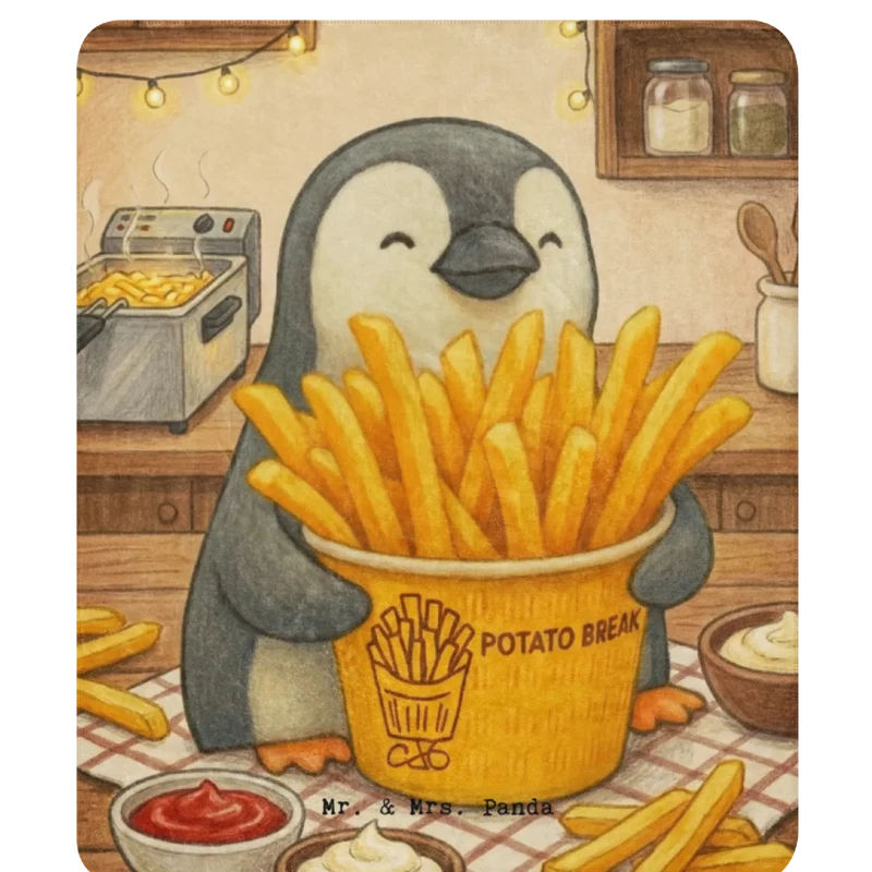 Sherpa Kuscheldecke Pinguin Pommes Eimer Design