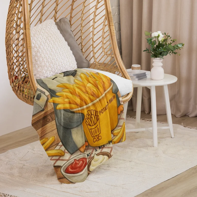 Sherpa Kuscheldecke Pinguin Pommes Eimer Design