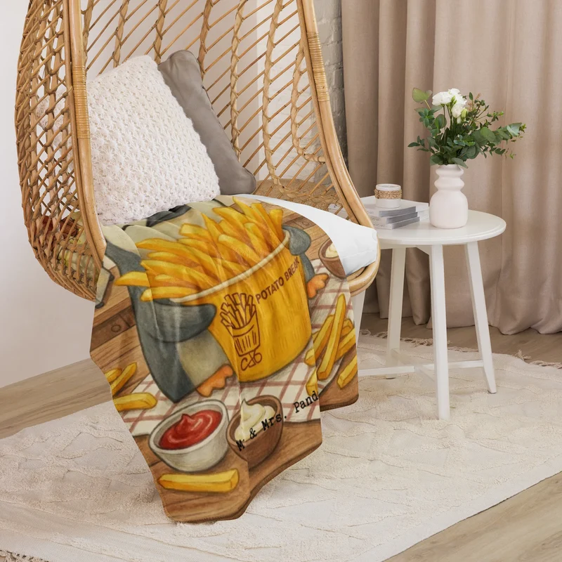 Sherpa Kuscheldecke Pinguin Pommes Eimer Design