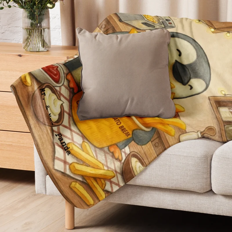 Sherpa Kuscheldecke Pinguin Pommes Eimer Design