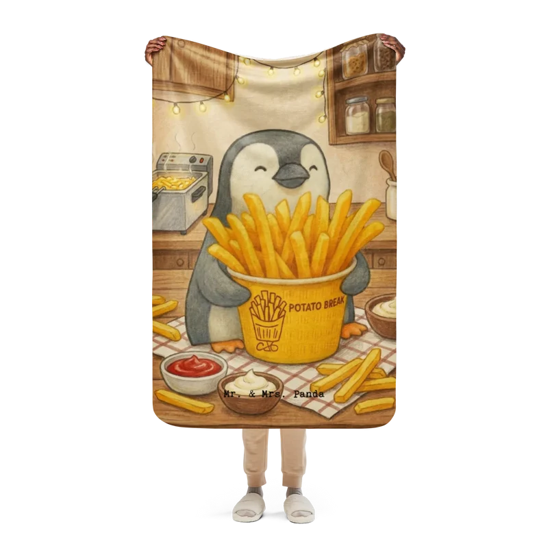 Sherpa Kuscheldecke Pinguin Pommes Eimer Design