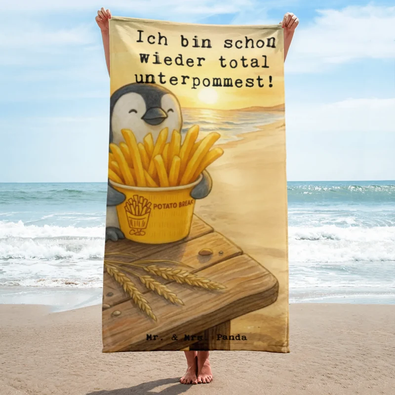 XL Badehandtuch Pinguin Pommes Eimer Design