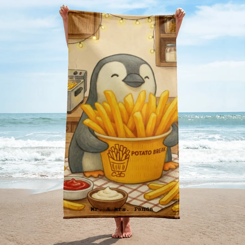 XL Badehandtuch Pinguin Pommes Eimer Design