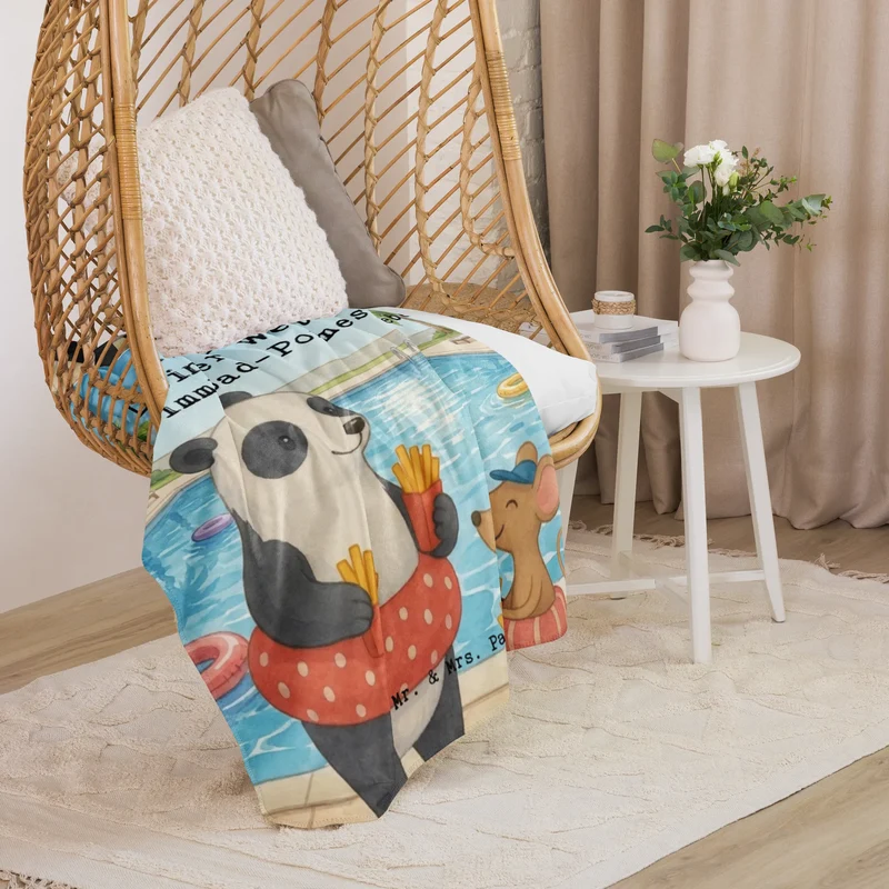 Sherpa Kuscheldecke Panda Schwimmbad Pommes Design