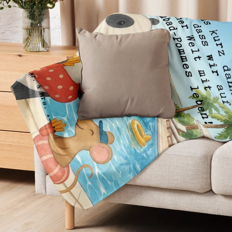 Sherpa Kuscheldecke Panda Schwimmbad Pommes Design