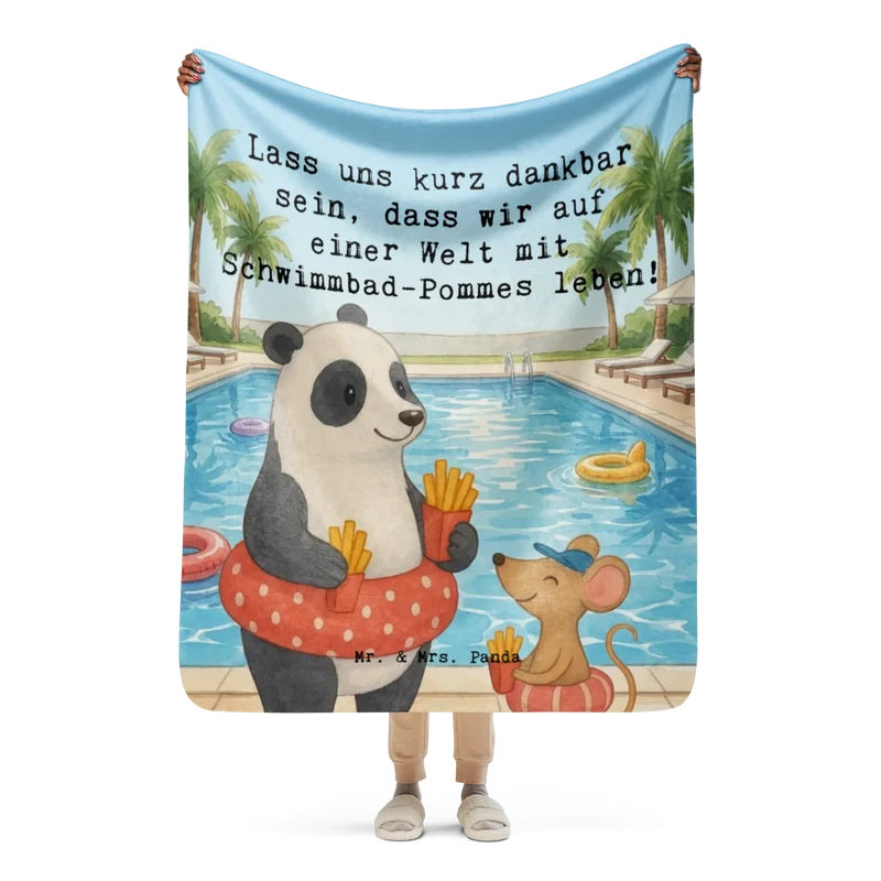 Sherpa Kuscheldecke Panda Schwimmbad Pommes Design