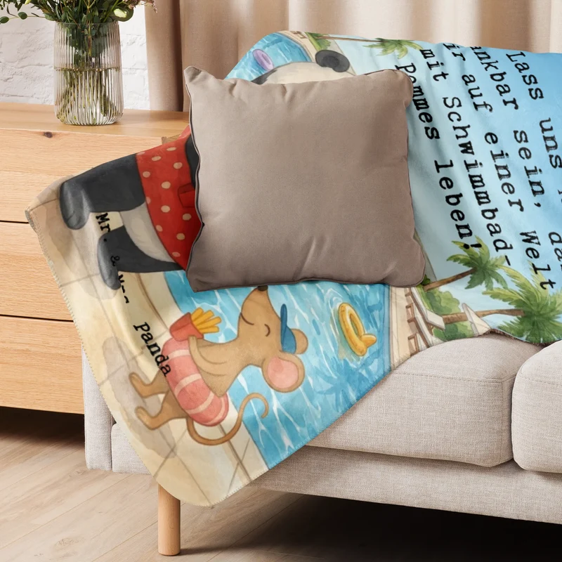 Sherpa Kuscheldecke Panda Schwimmbad Pommes Design