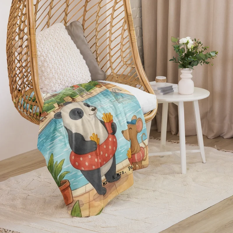 Sherpa Kuscheldecke Panda Schwimmbad Pommes Design