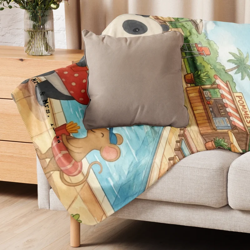 Sherpa Kuscheldecke Panda Schwimmbad Pommes Design
