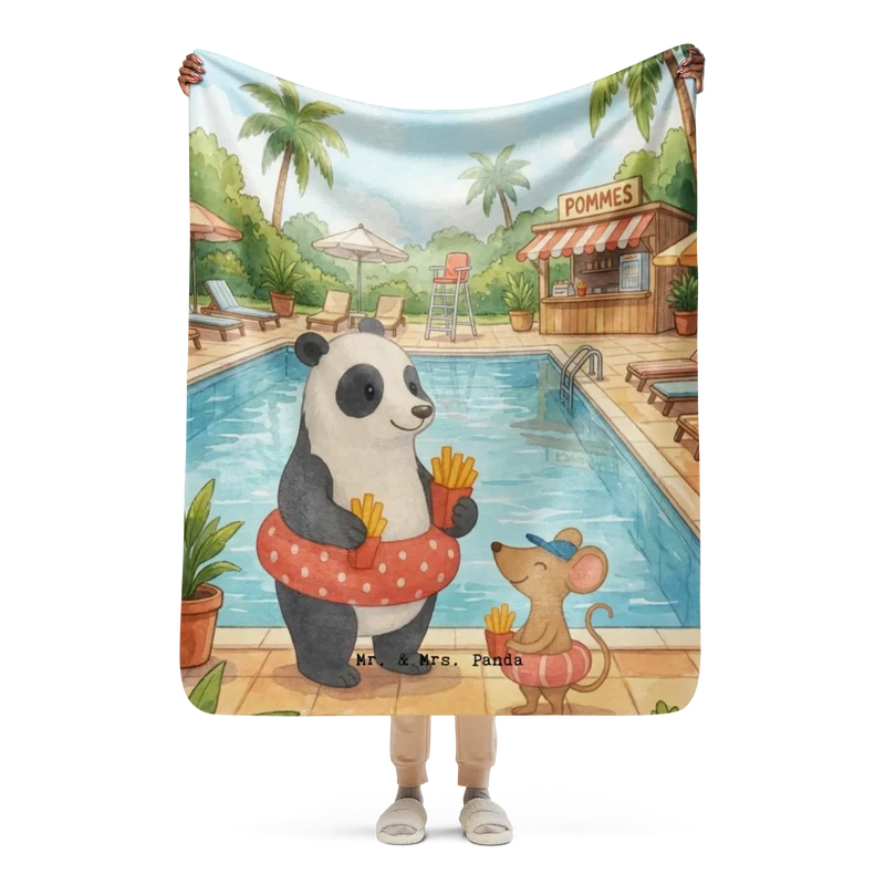 Sherpa Kuscheldecke Panda Schwimmbad Pommes Design