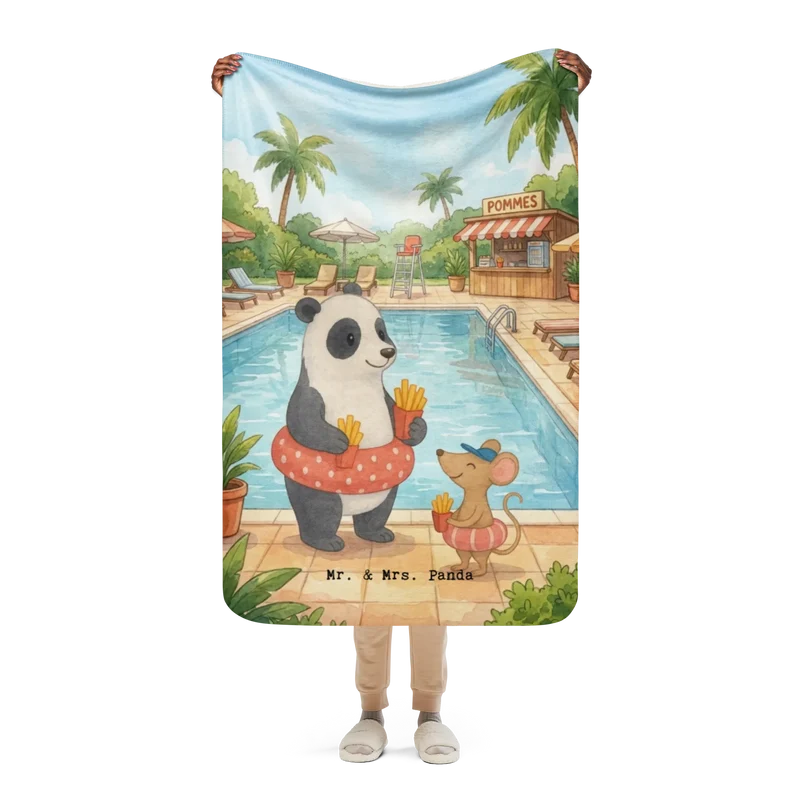 Sherpa Kuscheldecke Panda Schwimmbad Pommes Design
