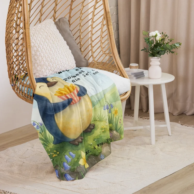 Sherpa Kuscheldecke Pinguin Frühling Pommes Design