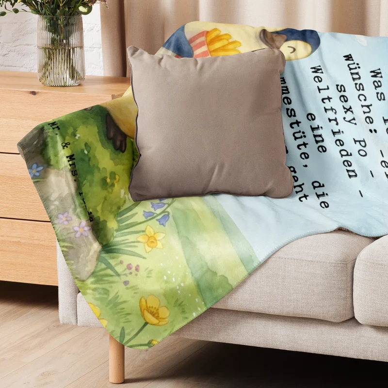 Sherpa Kuscheldecke Pinguin Frühling Pommes Design