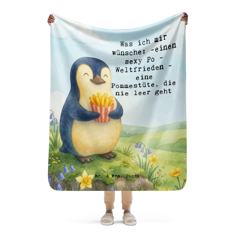 Sherpa Kuscheldecke Pinguin Frühling Pommes Design