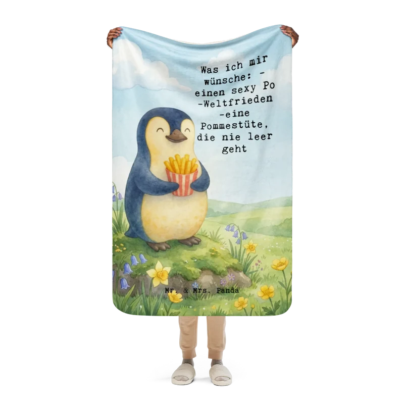 Sherpa Kuscheldecke Pinguin Frühling Pommes Design