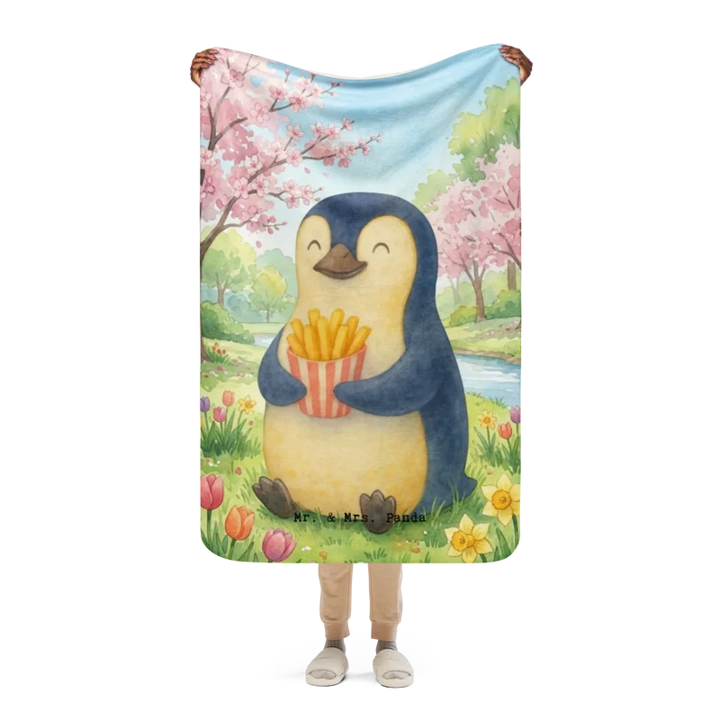 Sherpa Kuscheldecke Pinguin Frühling Pommes Design