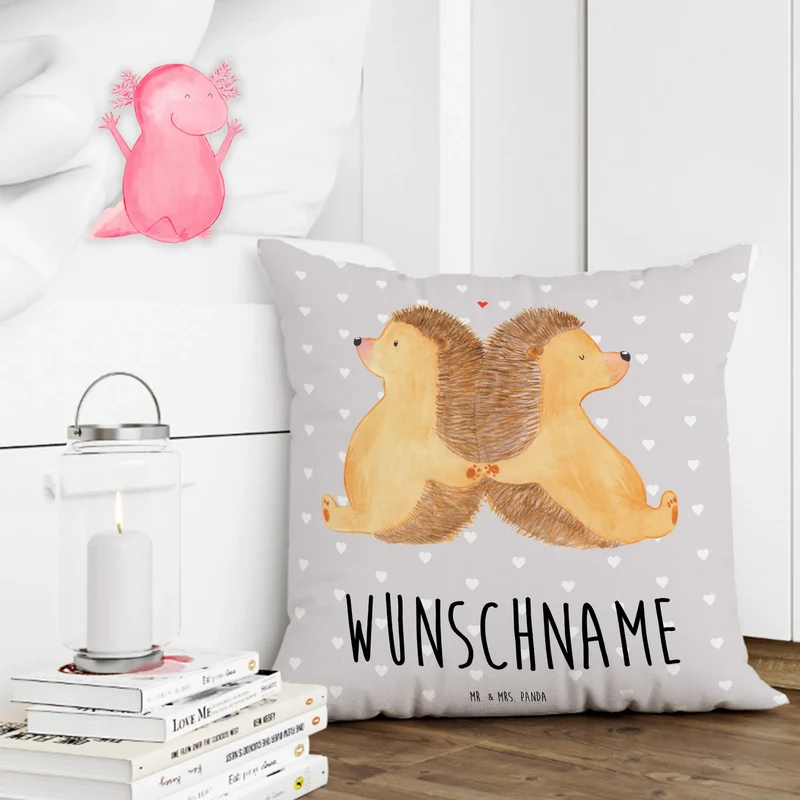 Personalisiertes Kissen Igel händchenhaltend