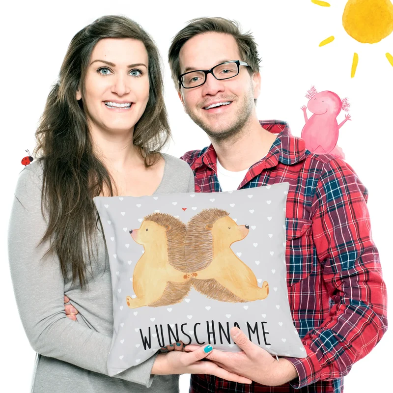 Personalisiertes Kissen Igel händchenhaltend