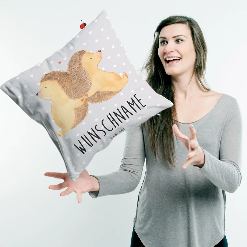 Personalisiertes Kissen Igel händchenhaltend