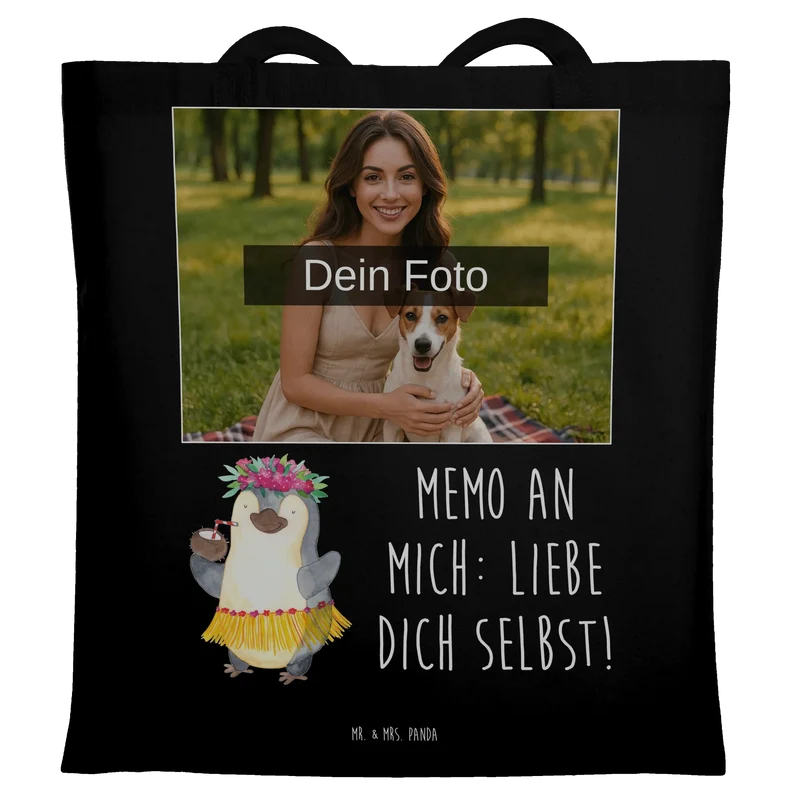 Personalisierte Foto Tragetasche Pinguin Kokosnuss