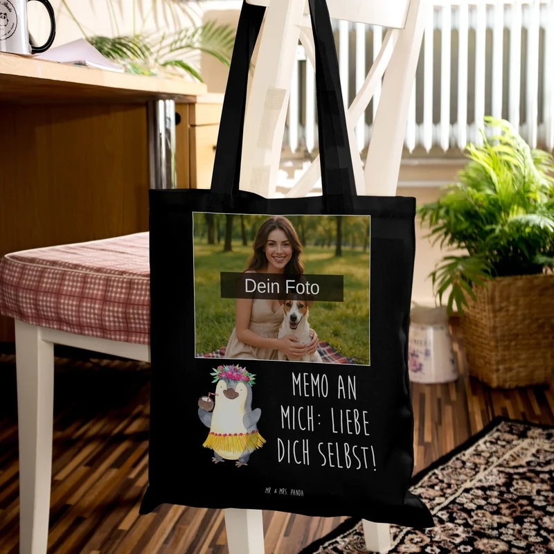 Personalisierte Foto Tragetasche Pinguin Kokosnuss