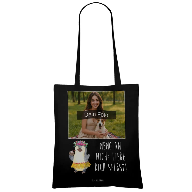 Personalisierte Foto Tragetasche Pinguin Kokosnuss
