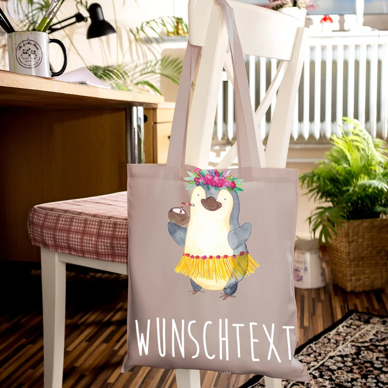 Personalisierte Foto Tragetasche Pinguin Kokosnuss