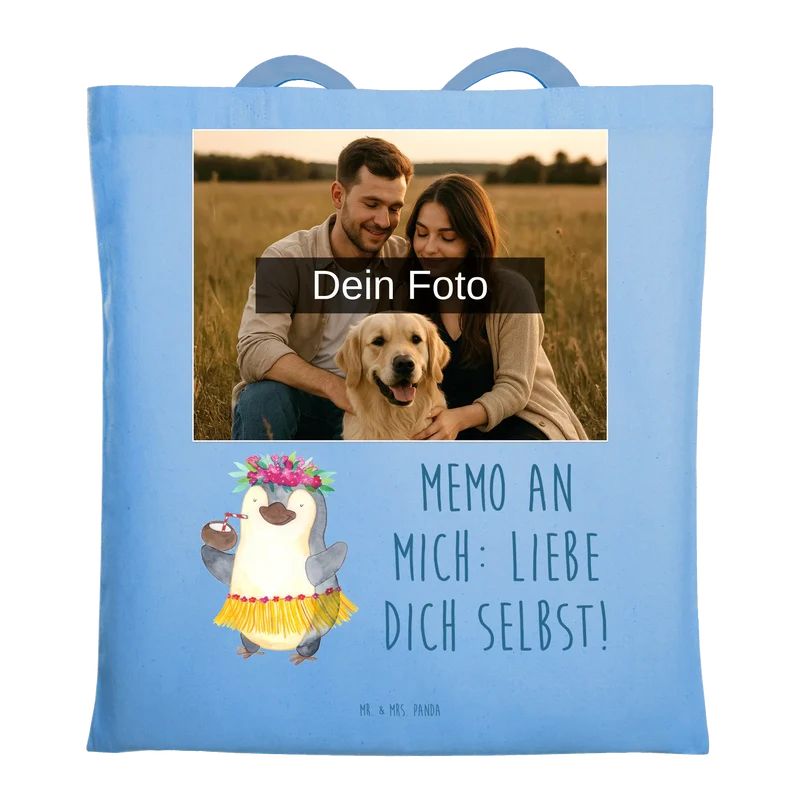 Personalisierte Foto Tragetasche Pinguin Kokosnuss