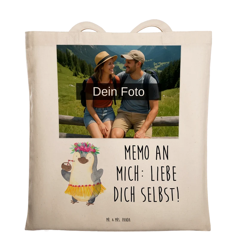 Personalisierte Foto Tragetasche Pinguin Kokosnuss