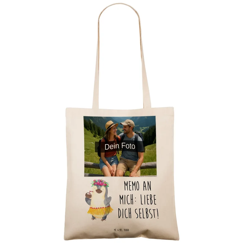Personalisierte Foto Tragetasche Pinguin Kokosnuss