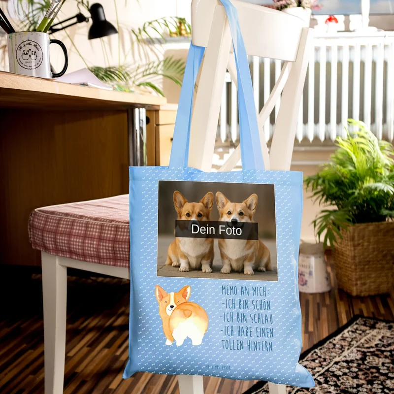 Personalisierte Foto Tragetasche Corgi Po