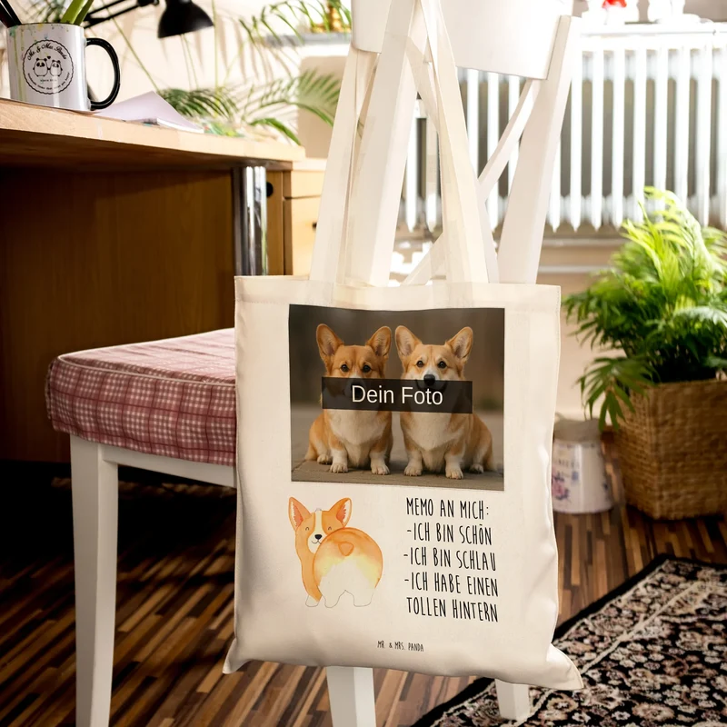 Personalisierte Foto Tragetasche Corgi Po