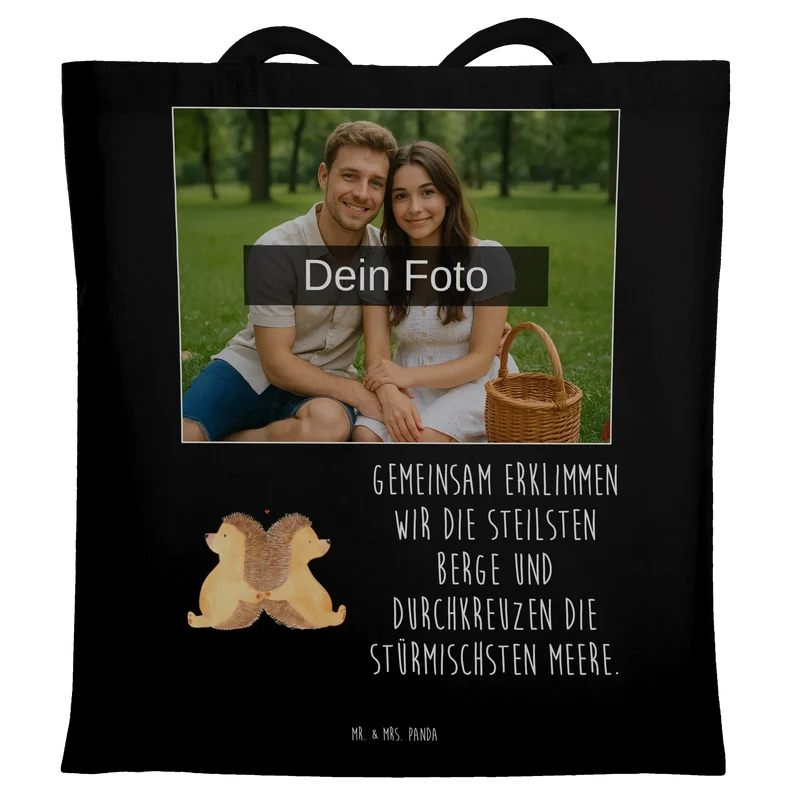 Personalisierte Foto Tragetasche Igel händchenhaltend
