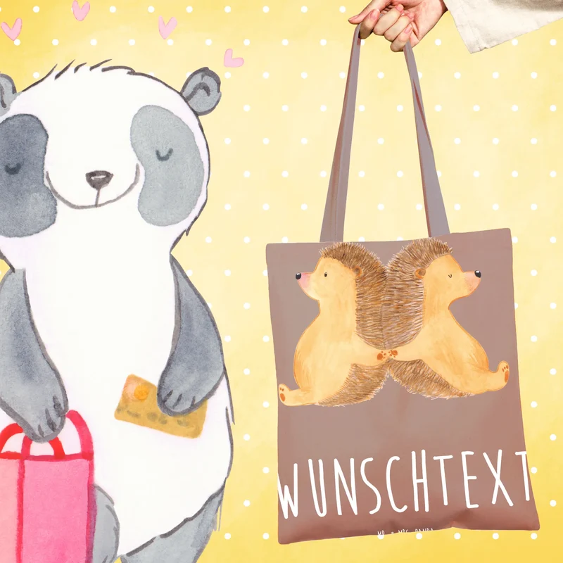 Personalisierte Foto Tragetasche Igel händchenhaltend