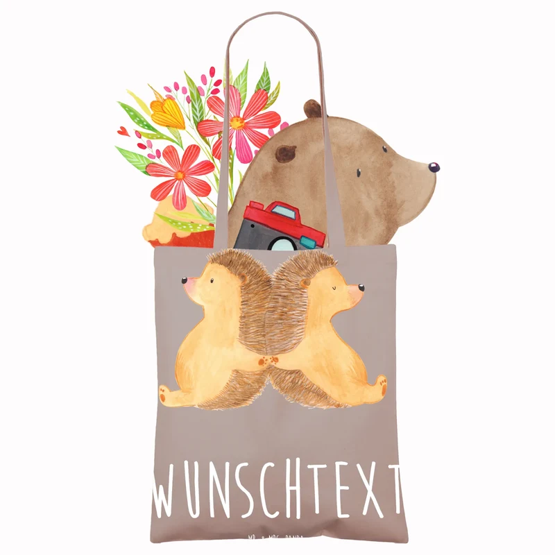 Personalisierte Foto Tragetasche Igel händchenhaltend