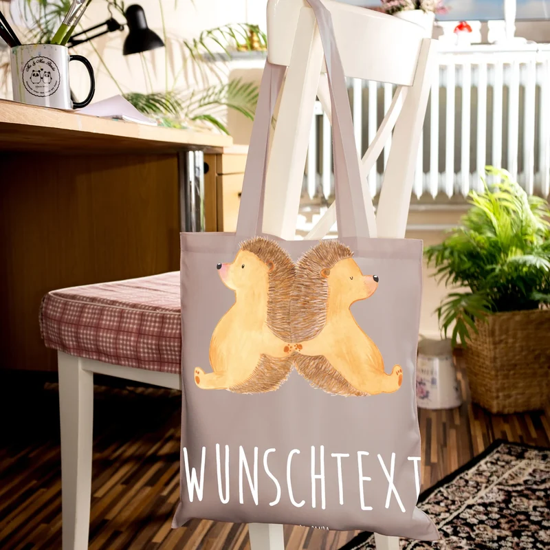 Personalisierte Foto Tragetasche Igel händchenhaltend