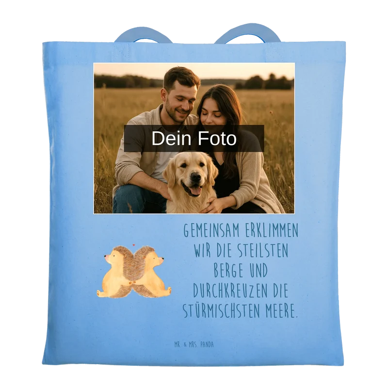 Personalisierte Foto Tragetasche Igel händchenhaltend