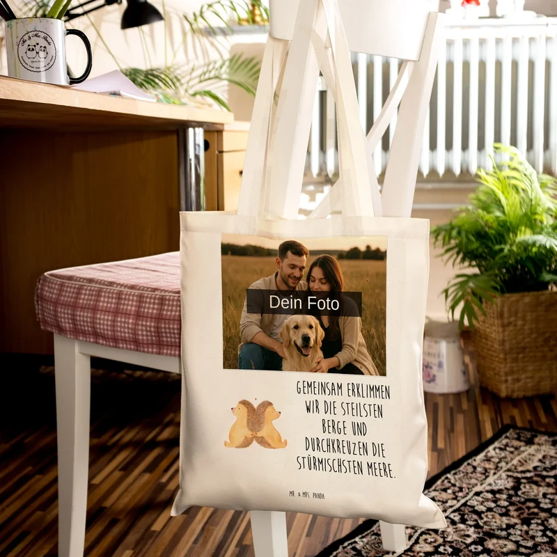 Personalisierte Foto Tragetasche Igel händchenhaltend