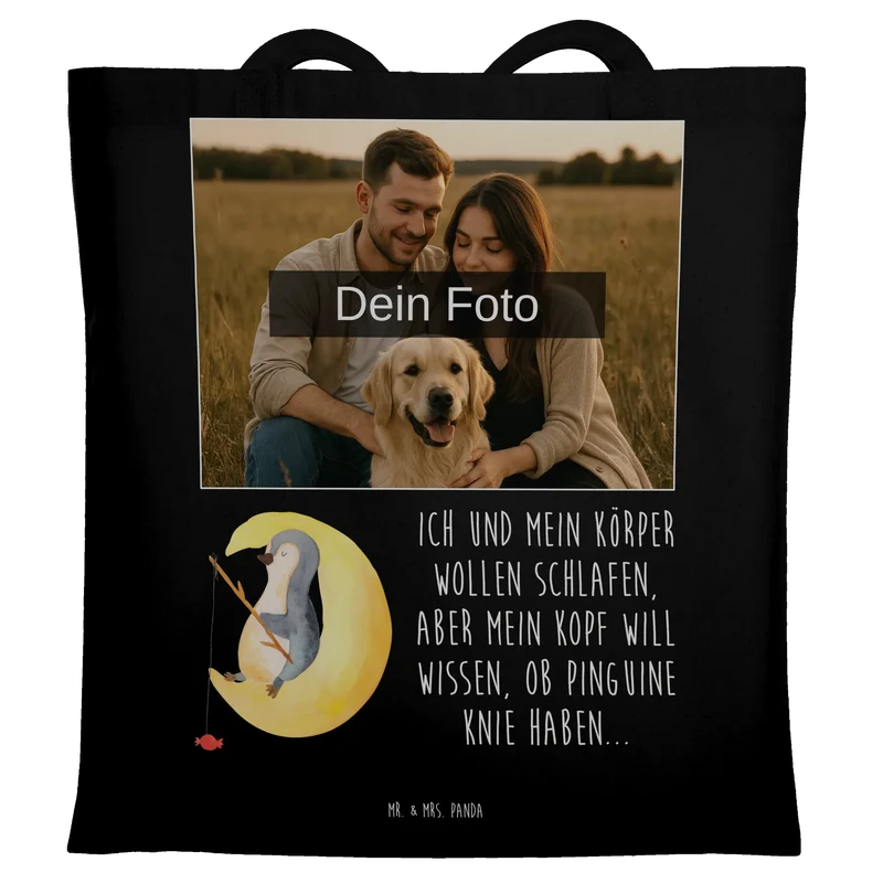 Personalisierte Foto Tragetasche Pinguin Mond