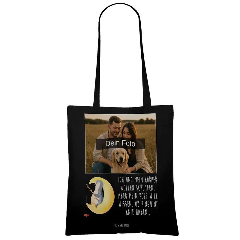 Personalisierte Foto Tragetasche Pinguin Mond