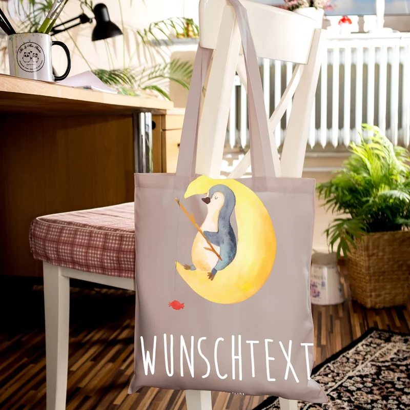 Personalisierte Foto Tragetasche Pinguin Mond