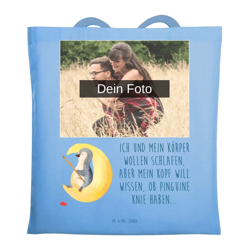 Personalisierte Foto Tragetasche Pinguin Mond