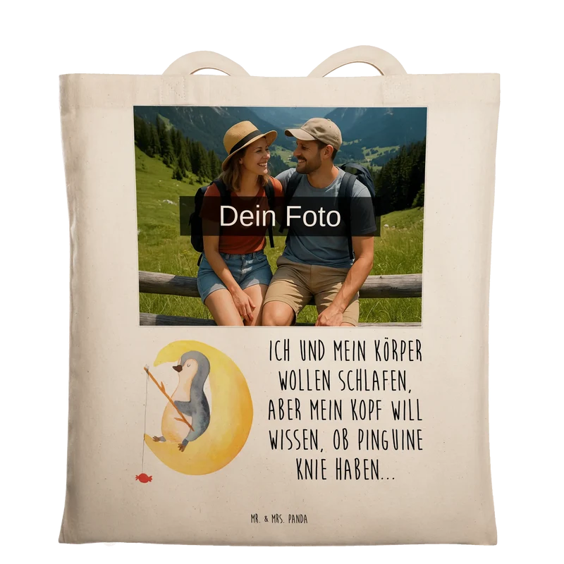Personalisierte Foto Tragetasche Pinguin Mond