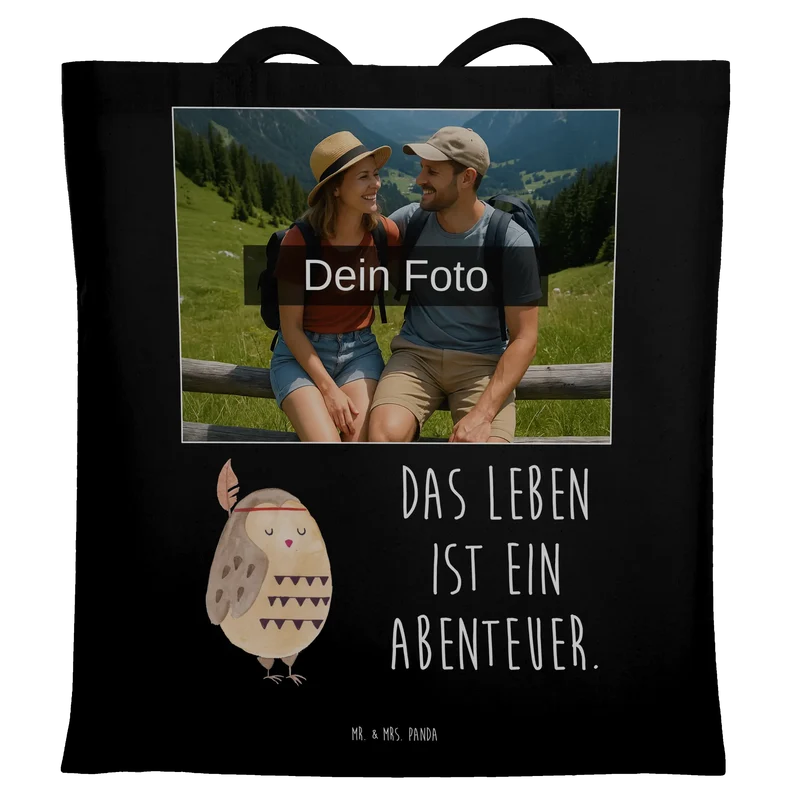 Personalisierte Foto Tragetasche Eule Federschmuck